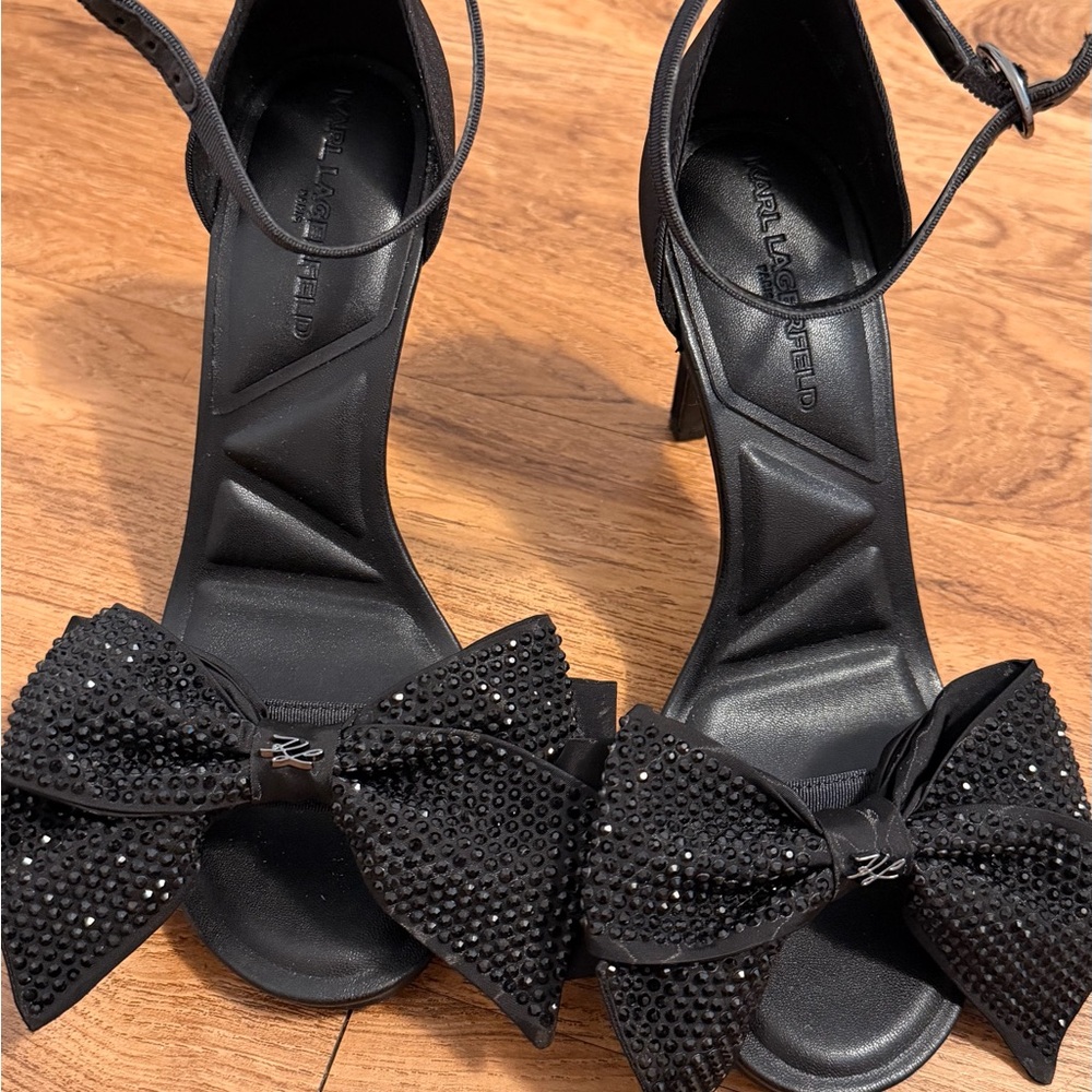 Karl Lagerfeld Black Heels with Crystal Bow